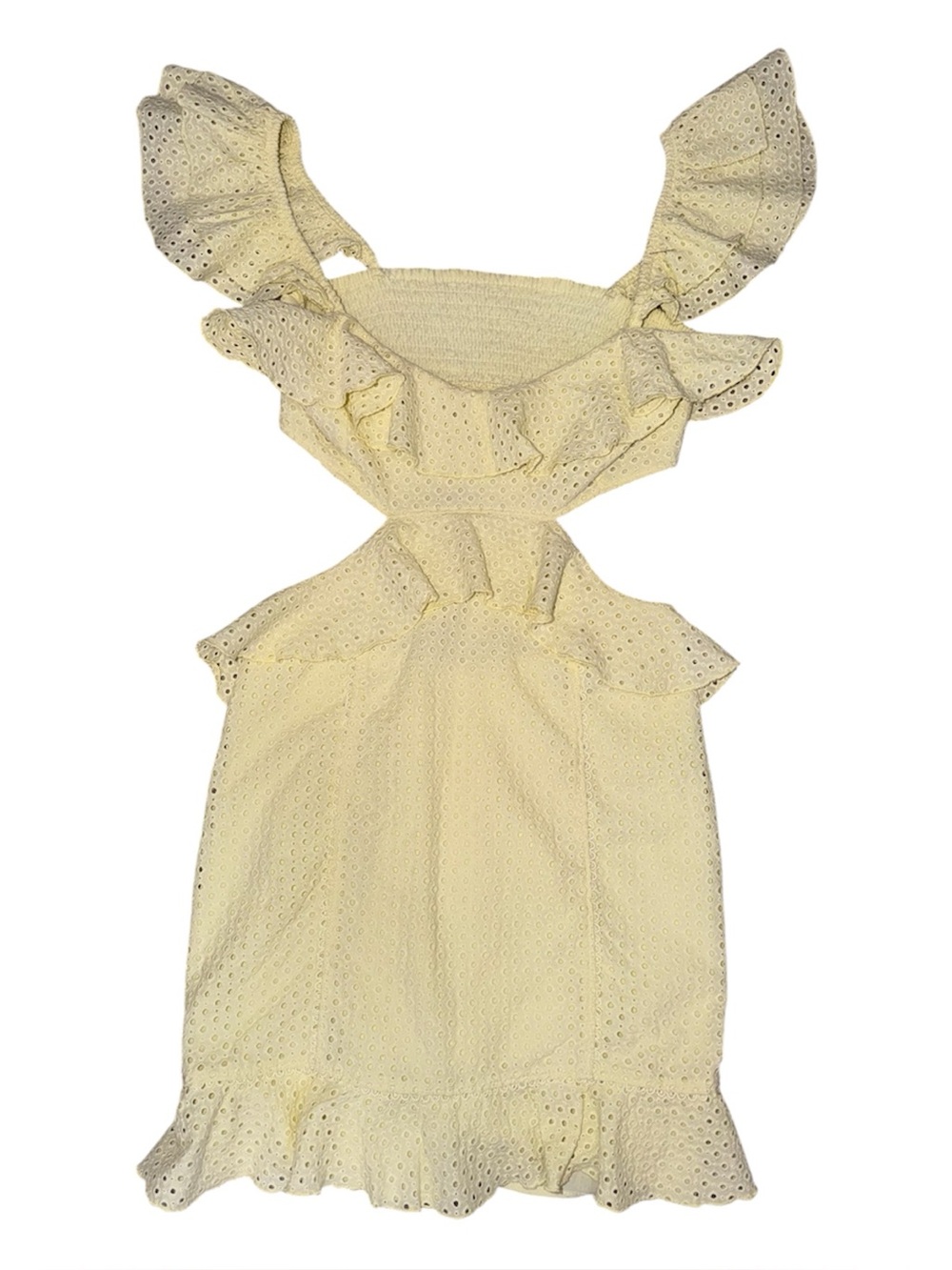 MAJORELLE Spencer Mini Ruffle Eyelet Yellow Dress Small - Picture 3 of 10